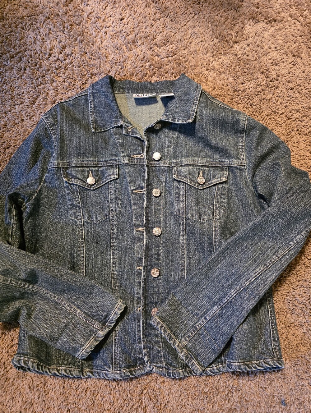 HAND CRAFTED Jacket UPCYCLED Blue Denim Embroidered Rolling Stones Tee Size L - Picture 3 of 13